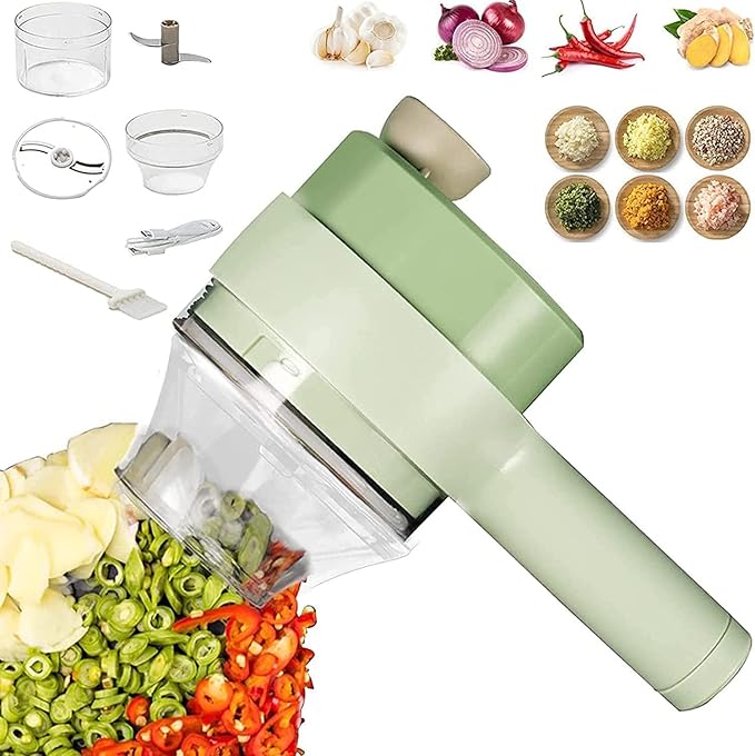 4-in-1 Electric Vegetable Cutter – Multi-Function Food Processor with Chopper, Slicer, Shredder, and Dicer for Versatile Kitchen Use, Includes Electric Vegetable Grater and Slicer