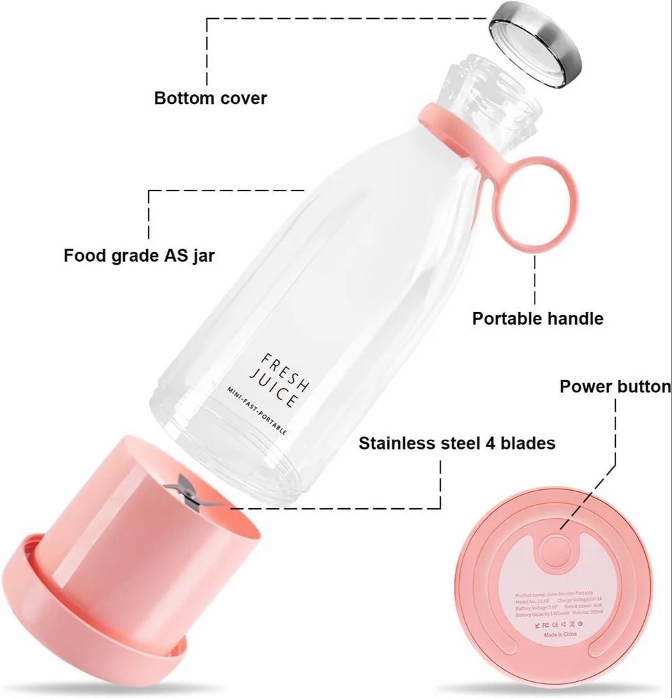 Portable Blender, USB Rechargeable Mini Juicer Blender, Electric Juicer Bottle Blender